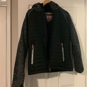 Super dry womens Large Gym Tech Spliced Zip hoodie